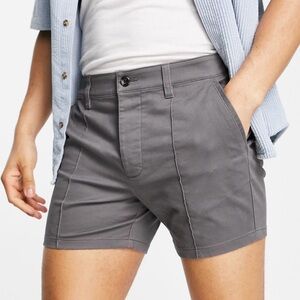 ASOS DESIGN skinny chino shorts with pin tuck in charcoal